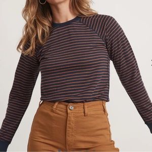 Marine Layer Reversible Raglan in Navy and Amber Stripe Dot